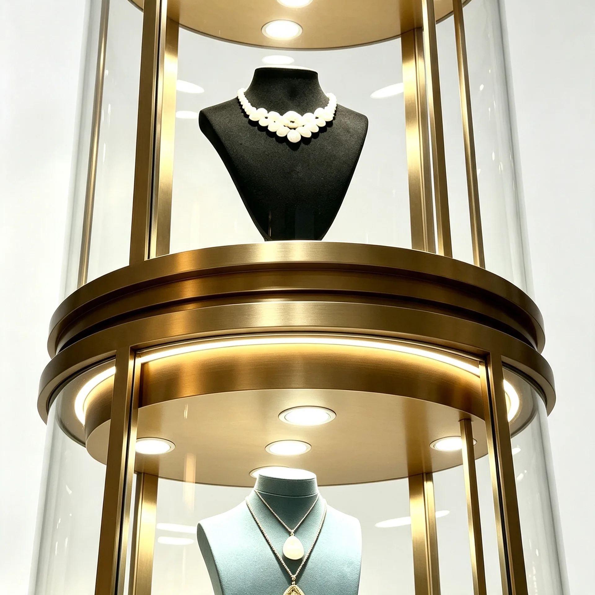 Cylindrical Freestanding Glass Showcase with LED for Jewellery Shop — view 3