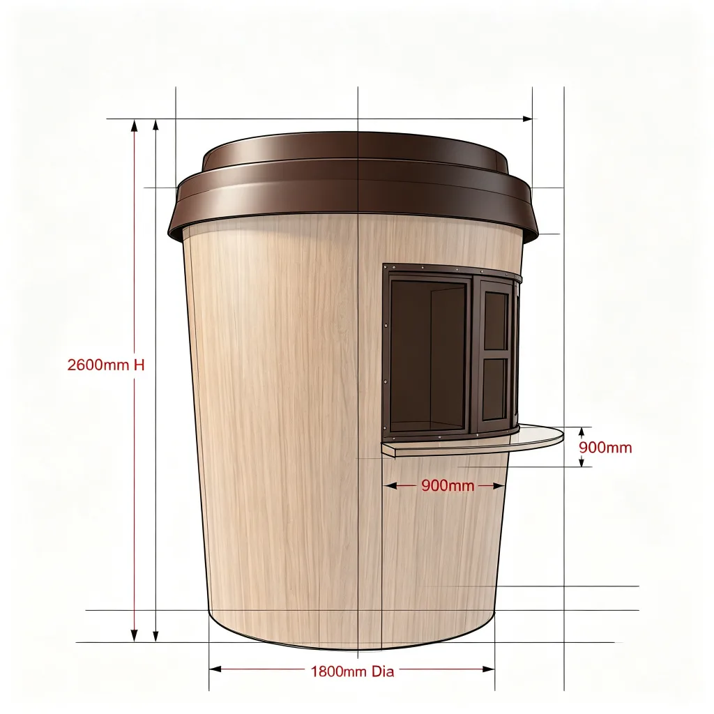 Cylindrical Outdoor Cafe Kiosk | Galvanized Steel Coffee Stand | 1.8m Dia Custom Design — product detail 1
