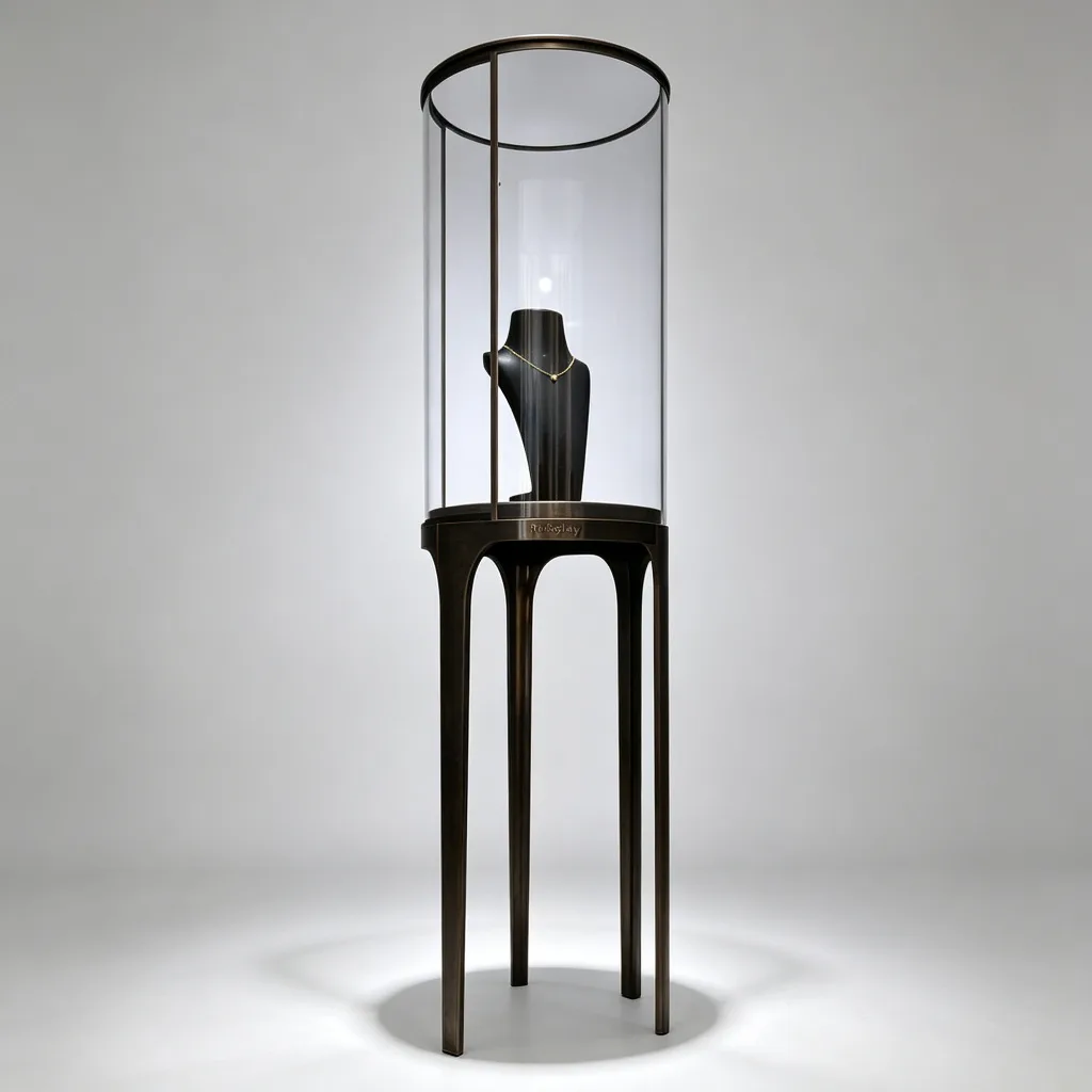 Dark Bronze Cylindrical Glass Jewelry Tower 4 Slender Leg Display Stand