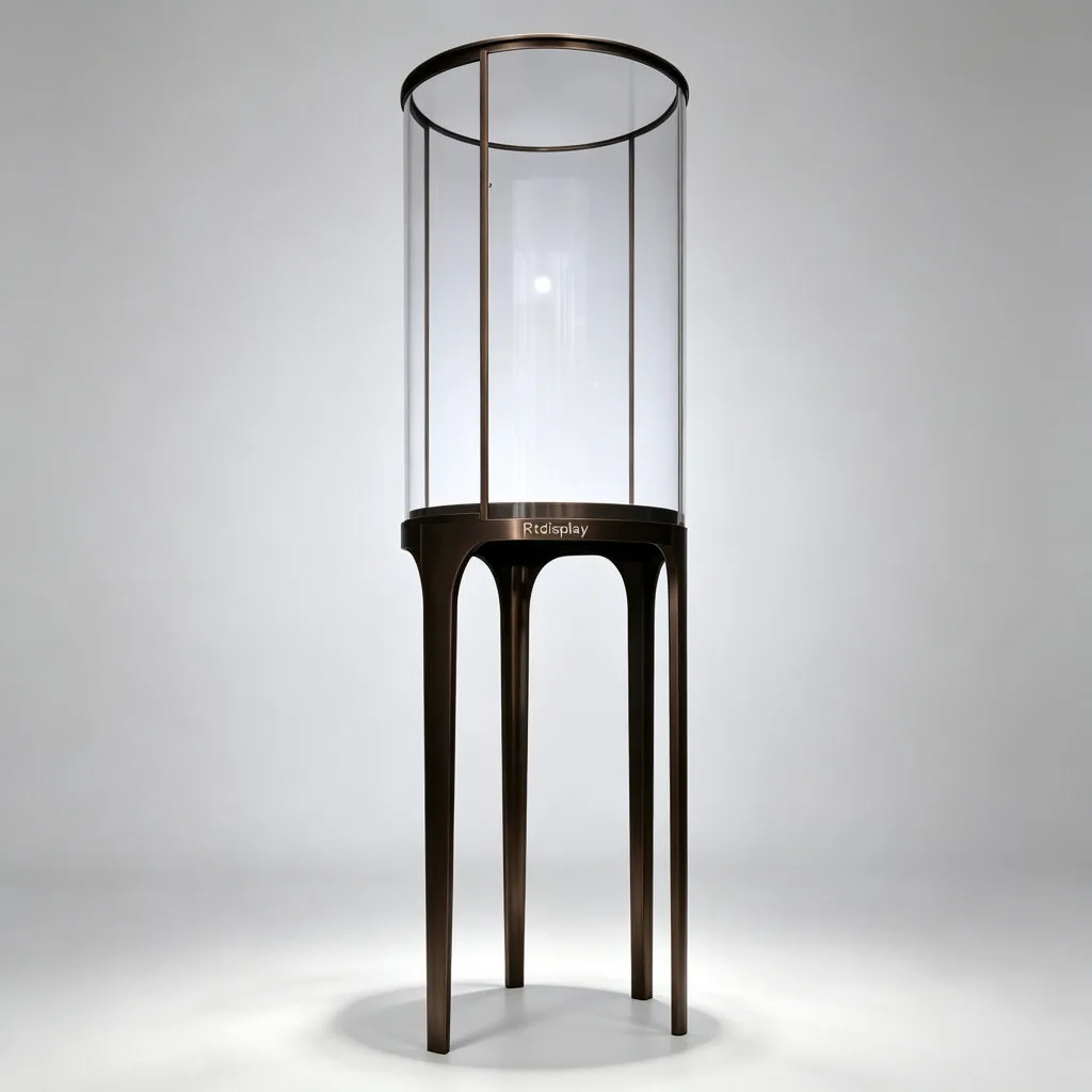 Dark Bronze Cylindrical Glass Jewelry Tower 4 Slender Leg Display Stand — view 3
