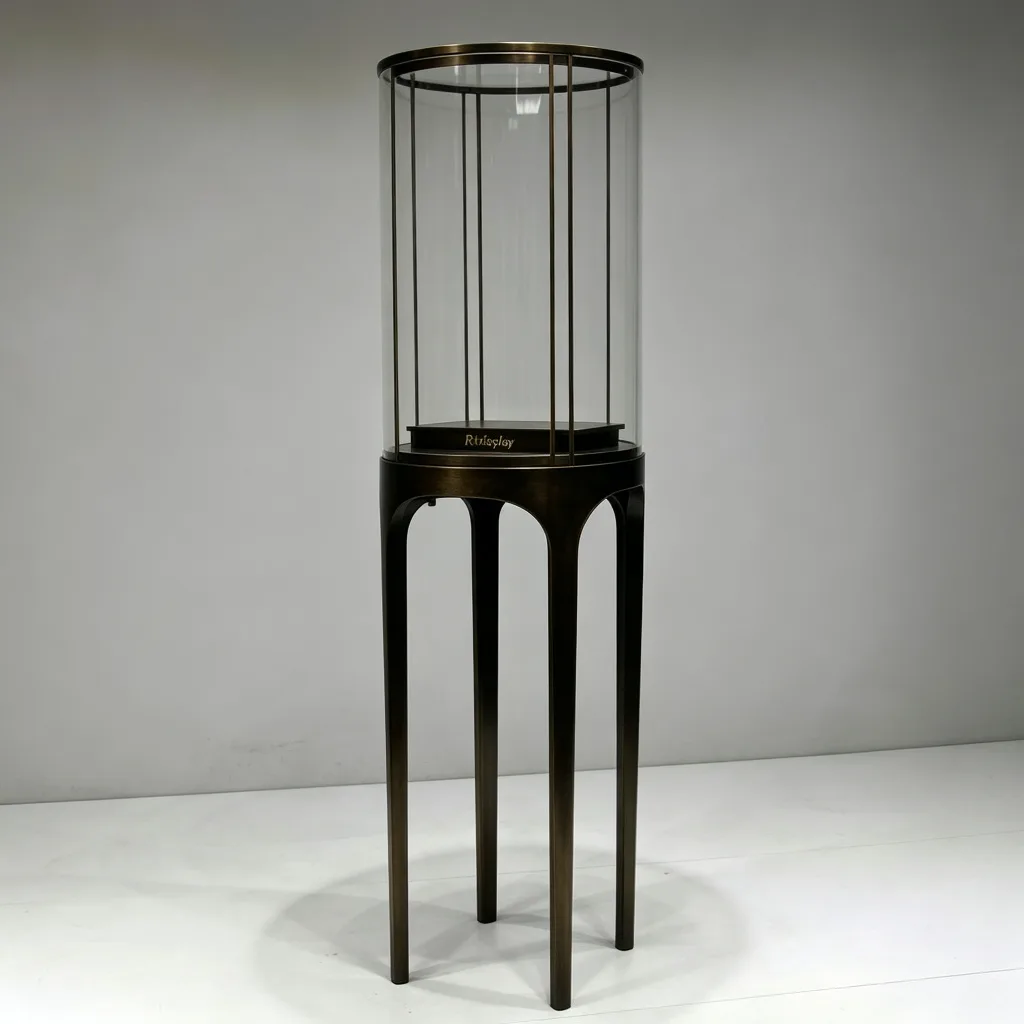 Dark Bronze Cylindrical Glass Jewelry Tower 4 Slender Leg Display Stand — view 2