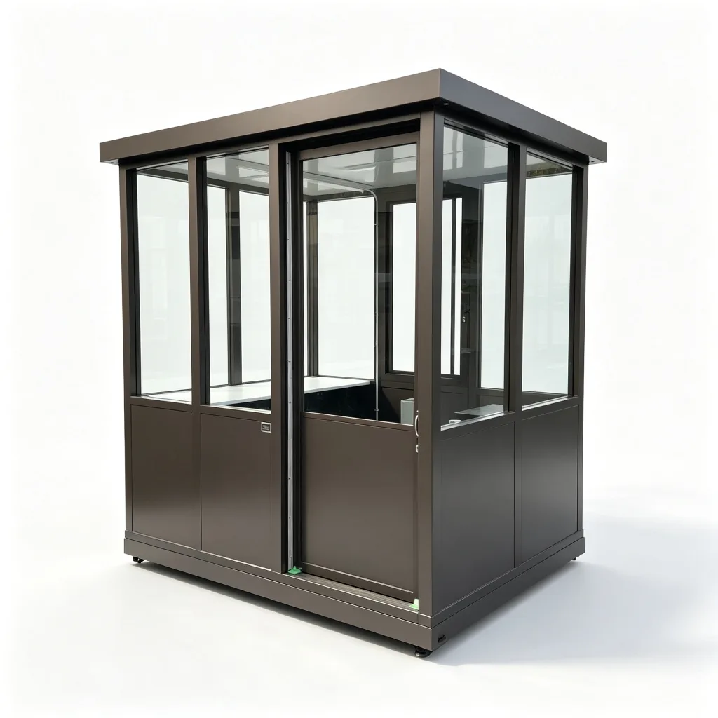 Dark Bronze Steel Guard Booth Full Height Glass Security Shelter with AC — view 3