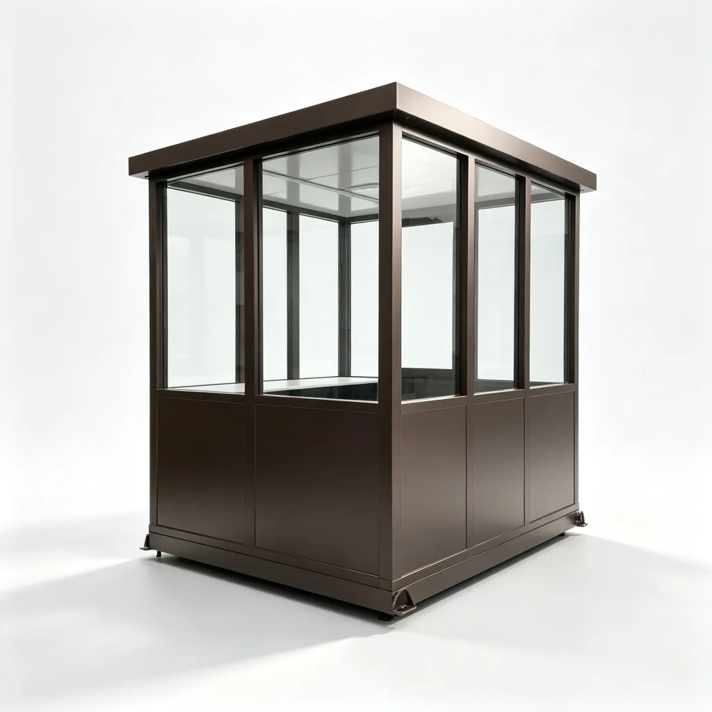 Dark Bronze Steel Guard Booth Full Height Glass Security Shelter with AC — view 4