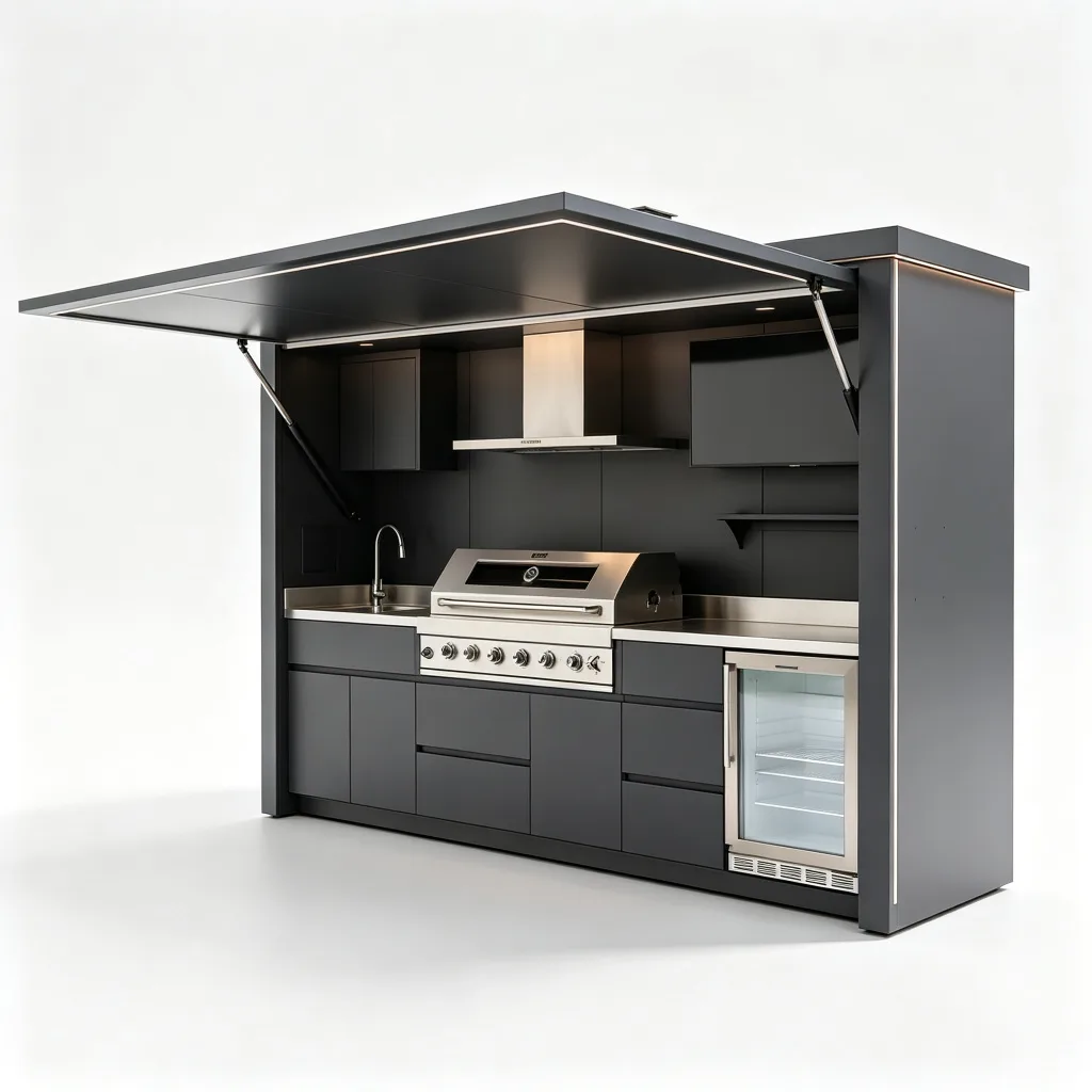 Dark Gray Hydraulic Roof BBQ Pod with 6-Burner Grill and Sink — view 3