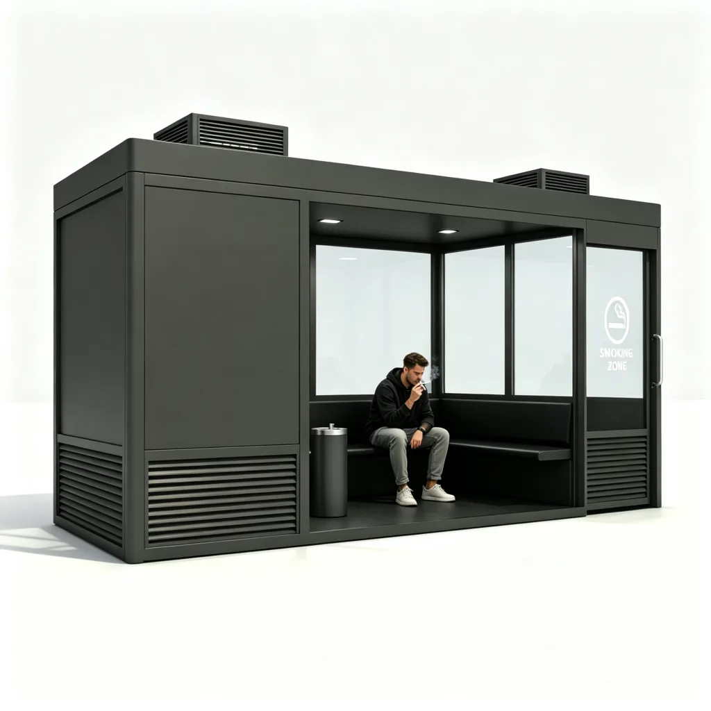 Dark Gray Steel Outdoor Smoking Cabin with Smoke Extraction System and Bench Seating 3600mm — view 4