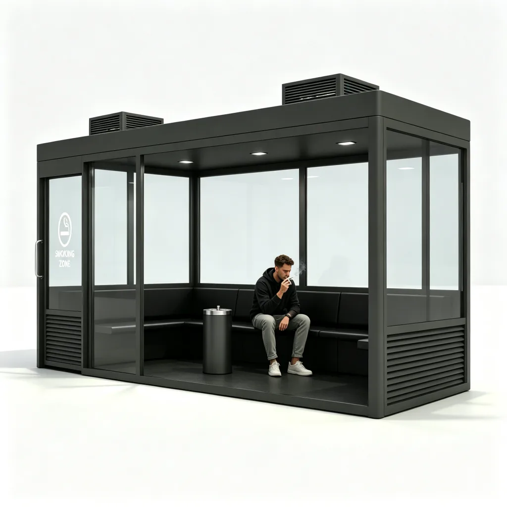 Dark Gray Steel Outdoor Smoking Cabin with Smoke Extraction System and Bench Seating 3600mm — view 3
