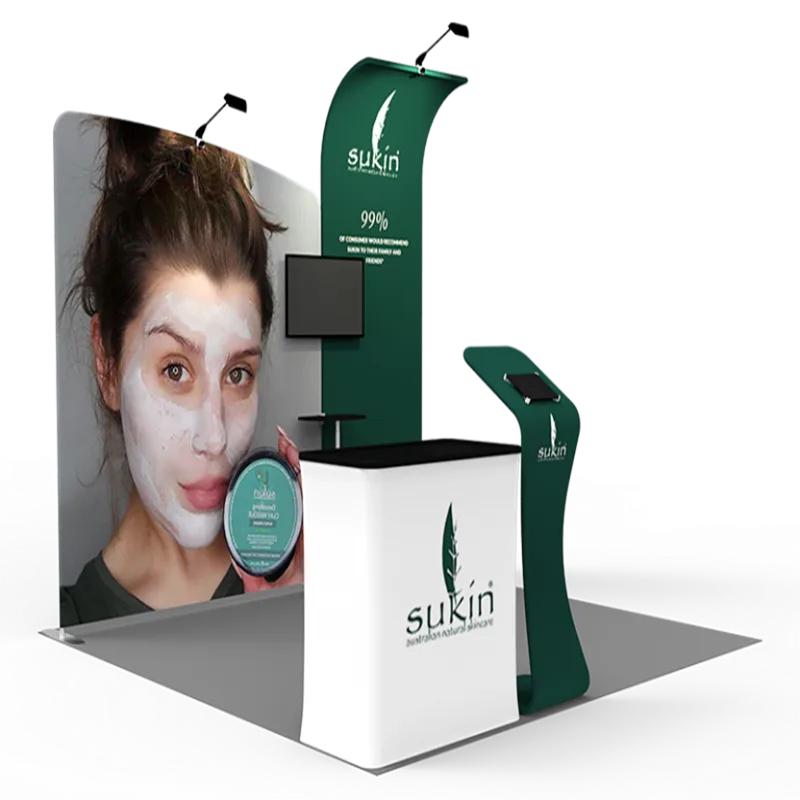 Dark green exhibition stand design skincare product display on sale — view 3