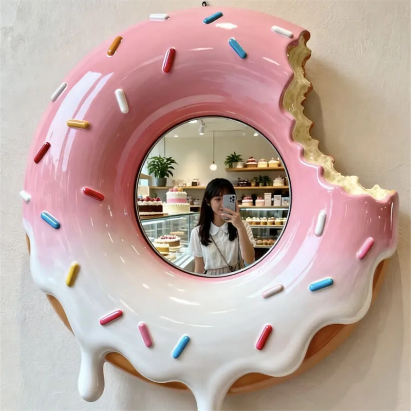 Donut Mirror, FRP Material, Viral Dessert Shop Selfie Wall Mirror, Mall Photo Spot Decor