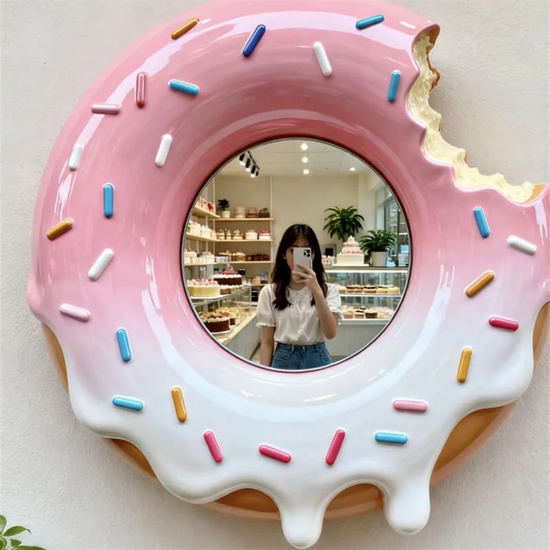 Donut Mirror, FRP Material, Viral Dessert Shop Selfie Wall Mirror, Mall Photo Spot Decor — view 2