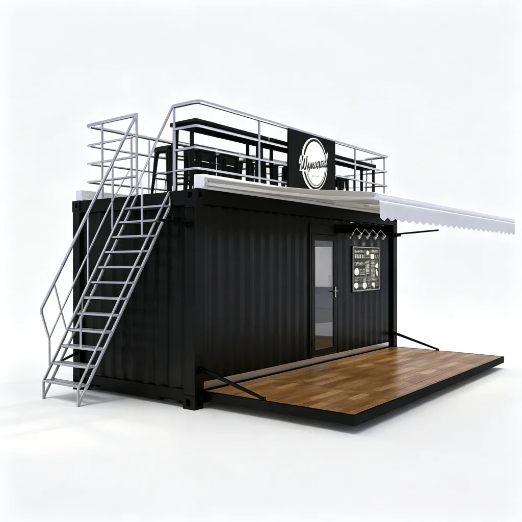 Double Deck Black Steel Shipping Container Restaurant Hydraulic Lifting Window Custom Built — view 3