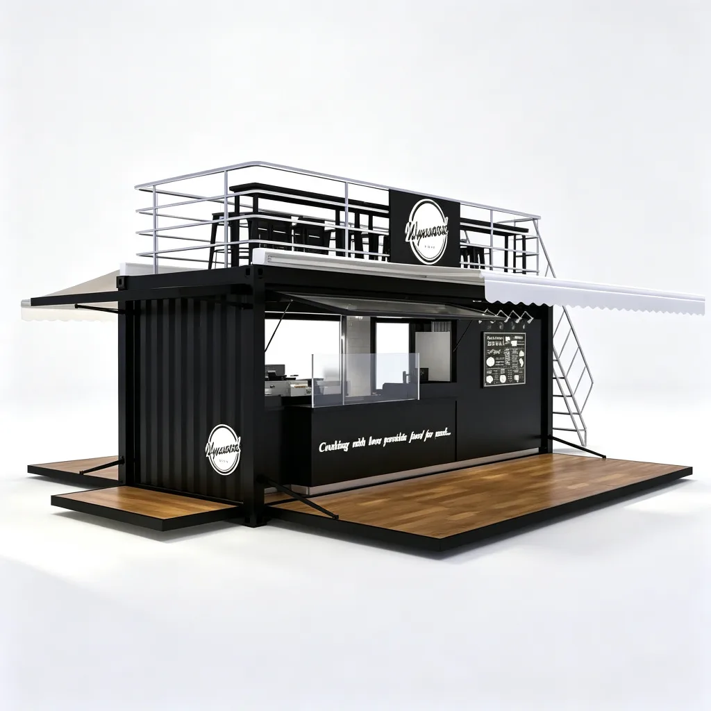 Double Deck Black Steel Shipping Container Restaurant Hydraulic Lifting Window Custom Built — view 4