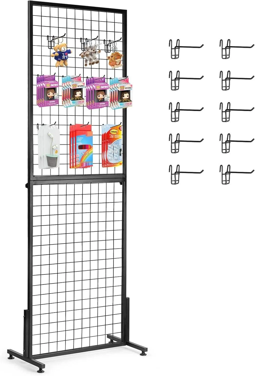 Double-Sided Light Duty Metal Wire Display Rack Gridwall Panels Display Stand With Hanging Hooks For Retail Shops & Supermarkets — view 3