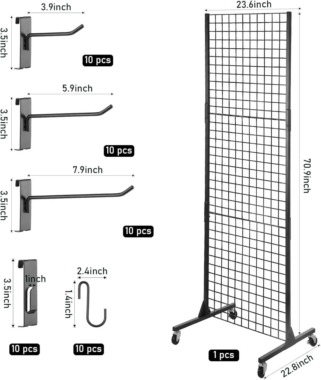 Double-Sided Light Duty Metal Wire Display Rack Gridwall Panels Display Stand With Hanging Hooks For Retail Shops & Supermarkets — view 4
