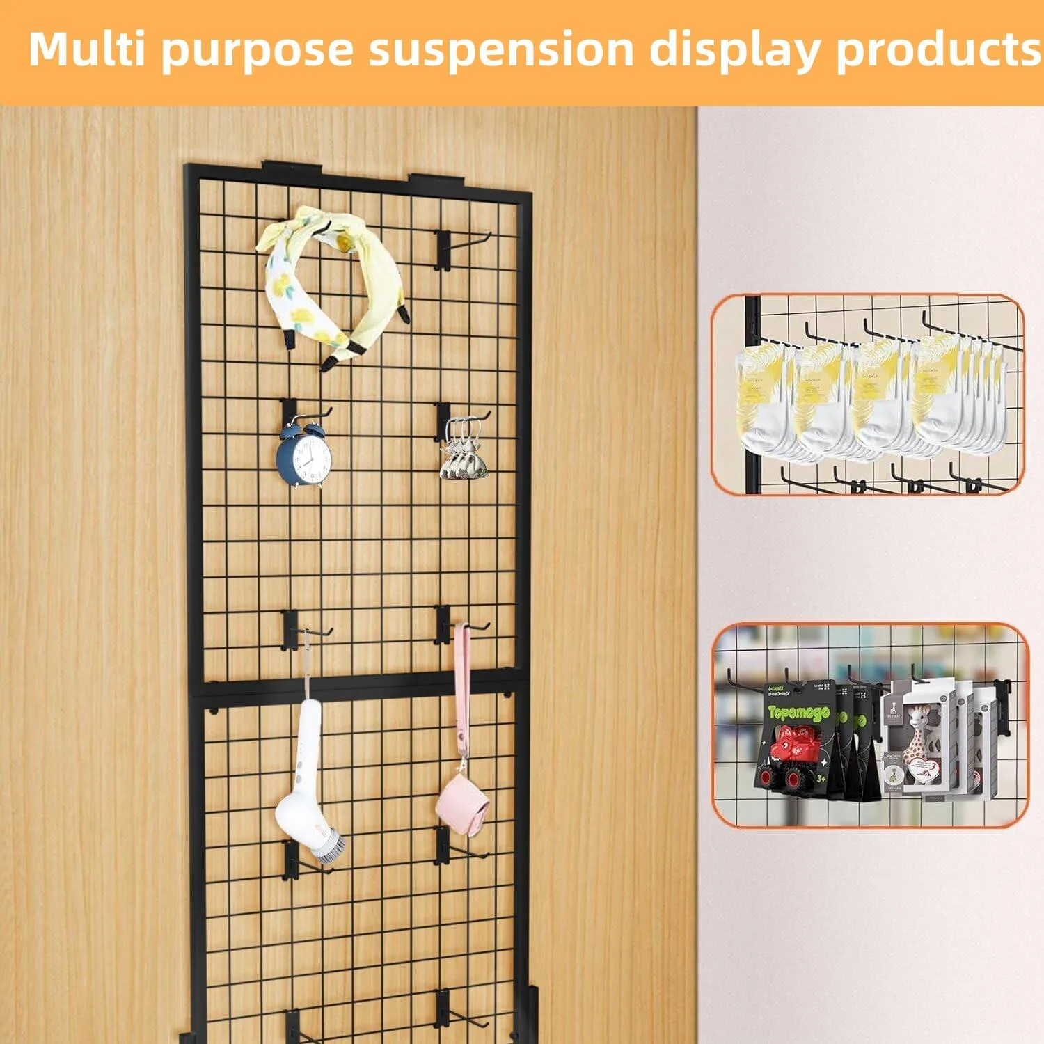 Double-Sided Light Duty Metal Wire Display Rack Gridwall Panels Display Stand With Hanging Hooks For Retail Shops & Supermarkets — view 5