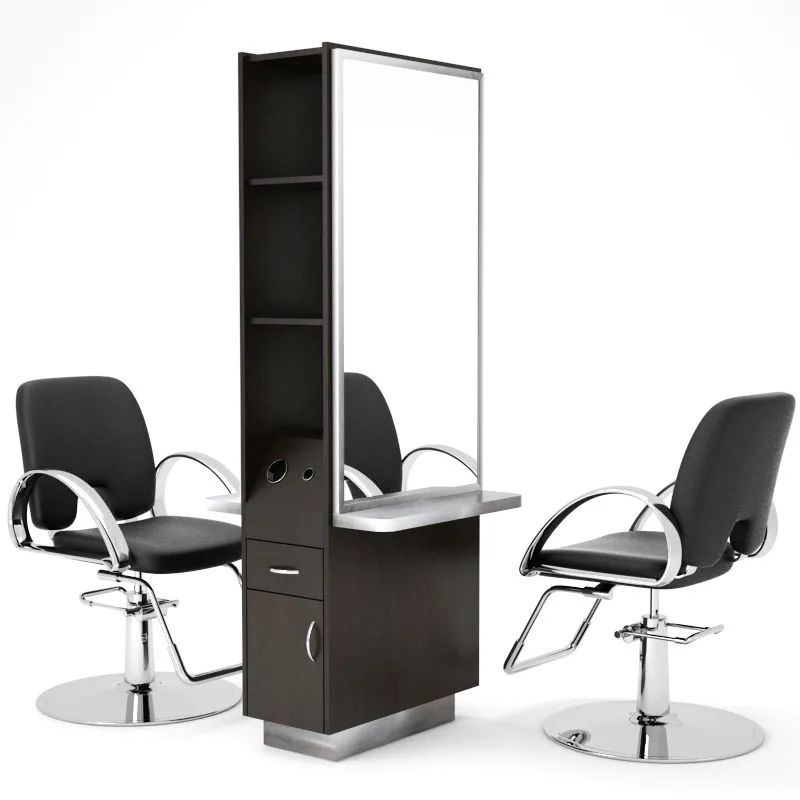 Double‑Sided Salon Mirror Station with Side Storage for Hair Beauty Salon — view 3