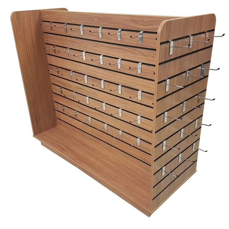 Double‑Sided Slatwall Display Stand With Metal Hooks For Retail Merchandise