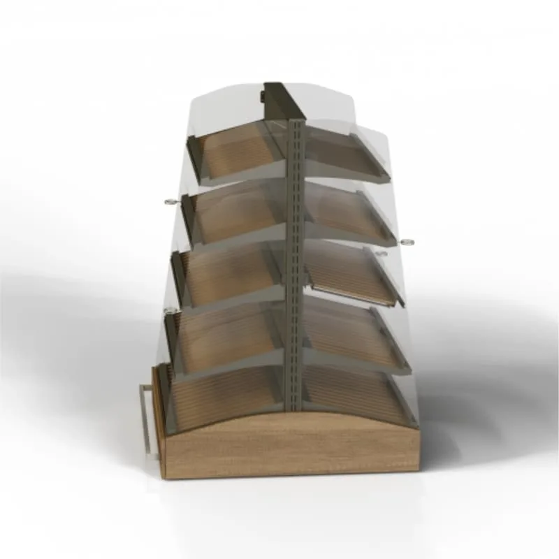 Double Sided Wooden Bakery Display Gondola Rack with Adjustable Wood Slat Pastry Shelves — view 3