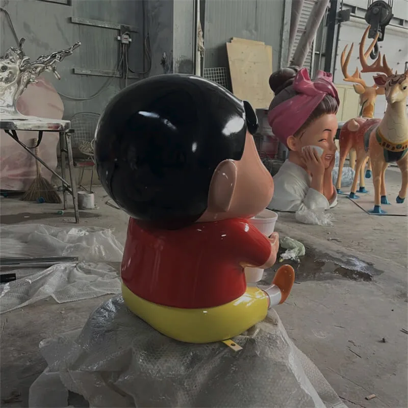 Drink-sipping Crayon Shin-chan Fiberglass Sculpture, Anime-themed Store Check-in Decor — view 3