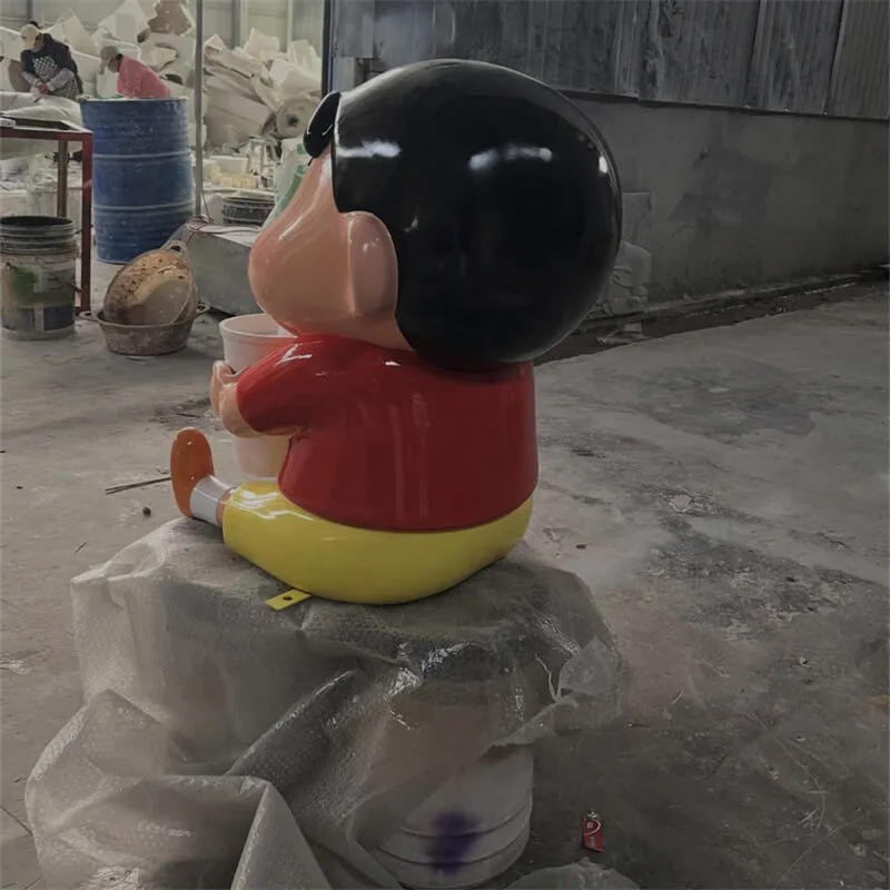 Drink-sipping Crayon Shin-chan Fiberglass Sculpture, Anime-themed Store Check-in Decor — view 4