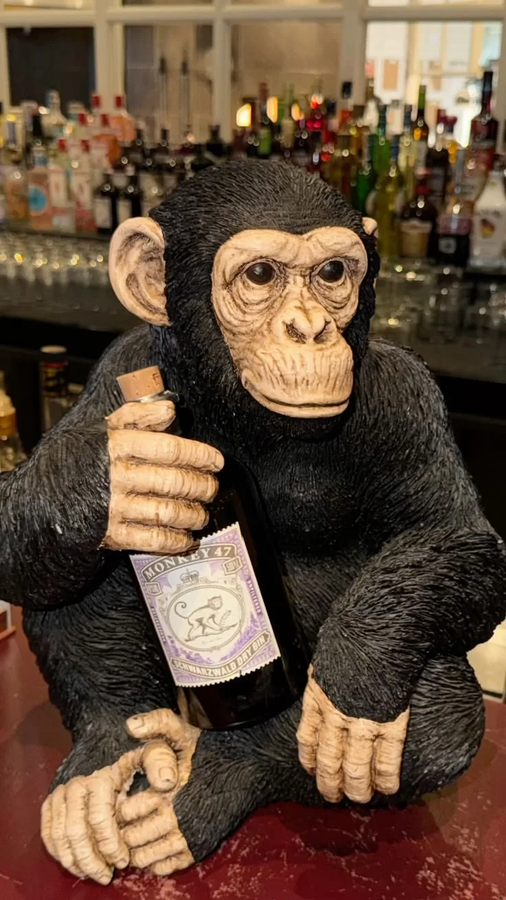 Drinking Chimpanzee Fiberglass Sculpture for Bar & Home Wine Cabinet Decor — view 4