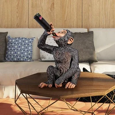 Drinking Chimpanzee Fiberglass Sculpture for Bar & Home Wine Cabinet Decor — view 3