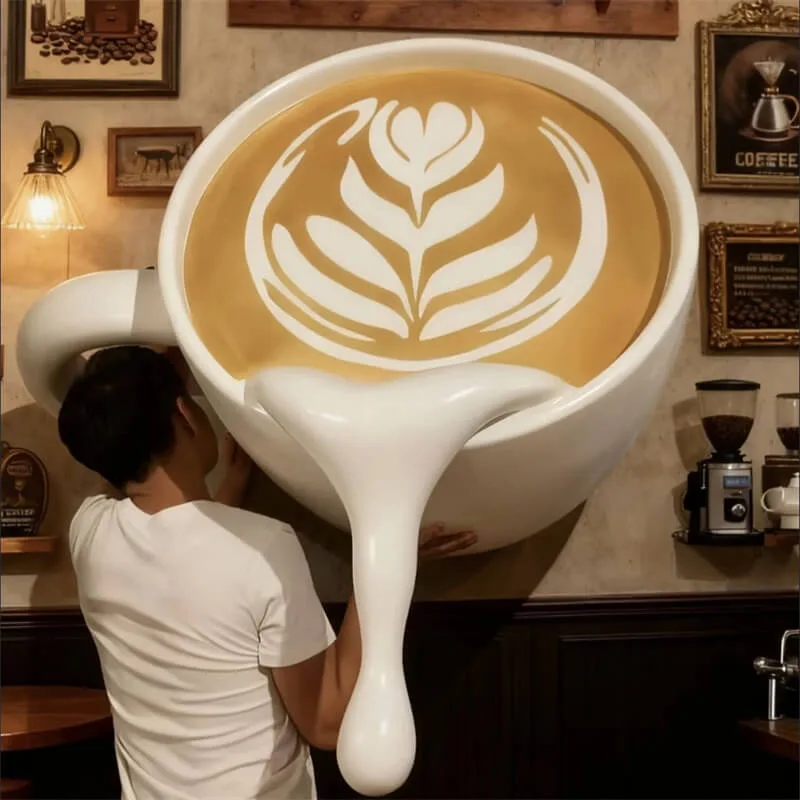 Dripping Effect Coffee Cup Sculpture | Exclusive IP Fiberglass Art Installation for Coffee Shops — view 4