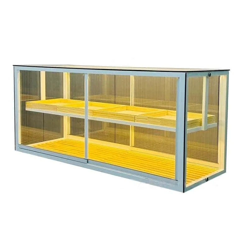 Dual Layer Glass Countertop Bakery Display Cabinet With LED Wood Tray For Cafe Pastry Show — view 4