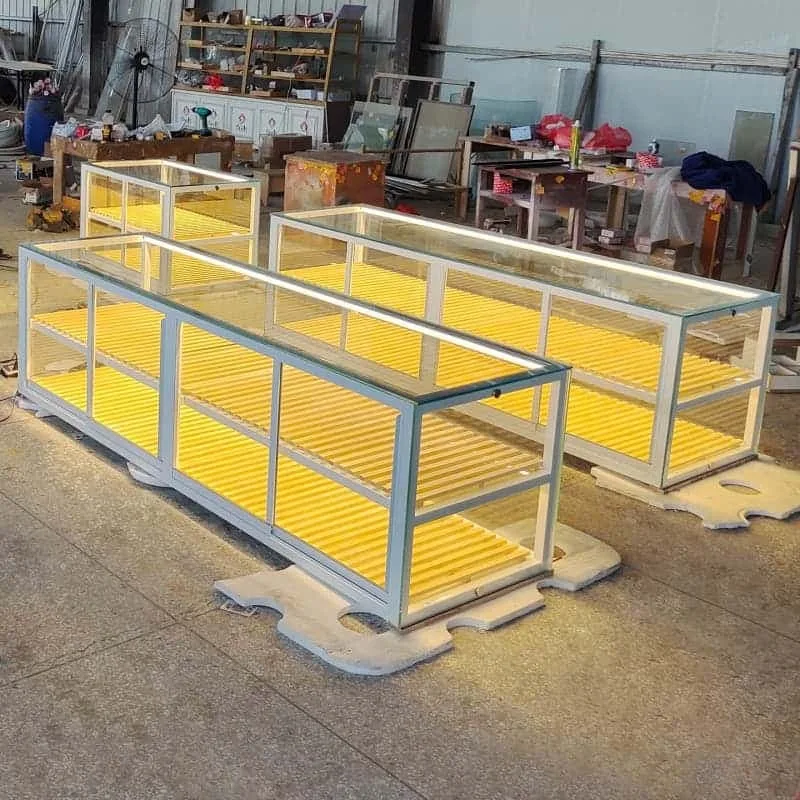 Dual Layer Glass Countertop Bakery Display Cabinet With LED Wood Tray For Cafe Pastry Show — view 3