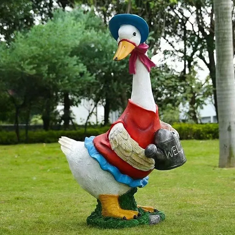 Dual Purpose Planter & Welcome Fiberglass Duck Sculptures For Garden Landscape Decoration — view 4