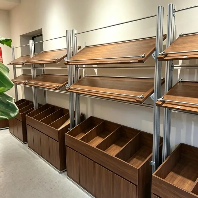 Durable wooden bread display rack multi-tier design for bakery store — view 3