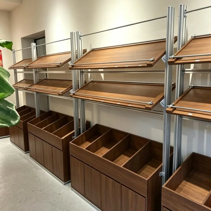 Durable wooden bread display rack multi-tier design for bakery store — view 6