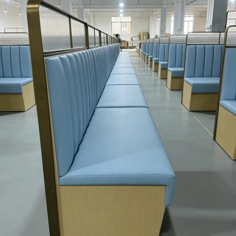 Elegant Gold Frame Fluted Blue Restaurant Booth with Partition Glass Design — view 6