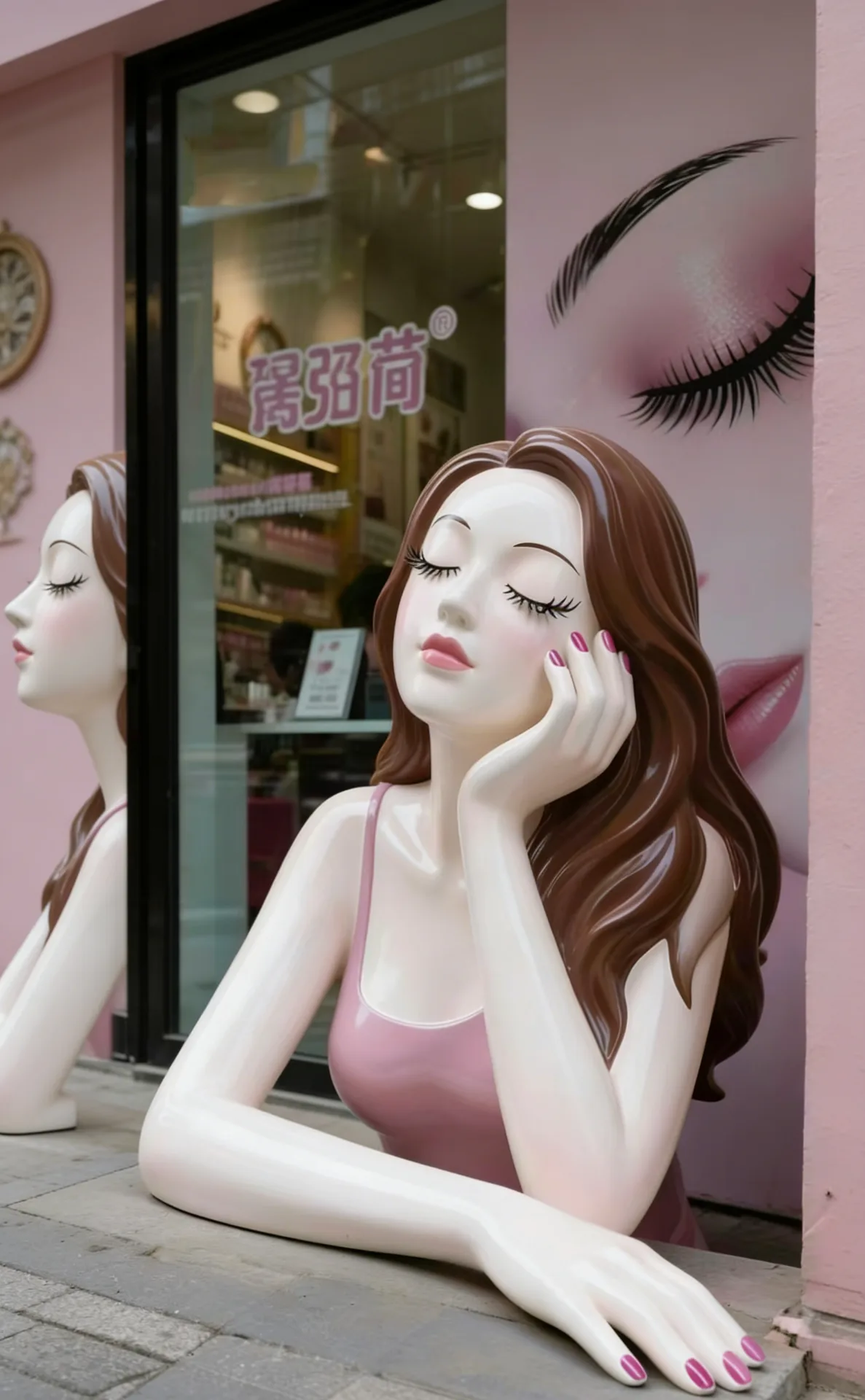 Elegant Lash Lady Fiberglass Sculpture: A High-End Beauty Studio Centerpiece
