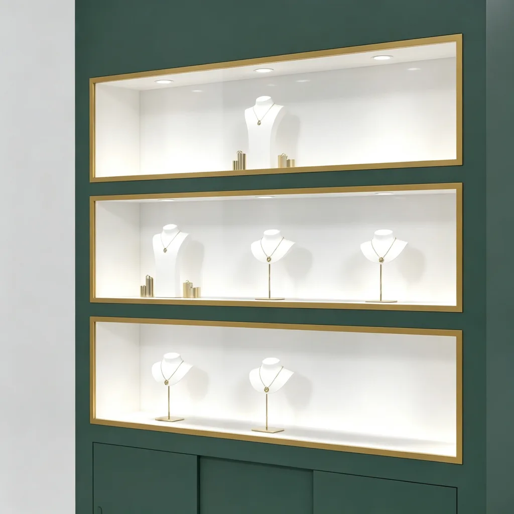 Emerald Green Tall Jewelry Wall Cabinet Three Glass Windows Gold 150mm Pulls — view 3