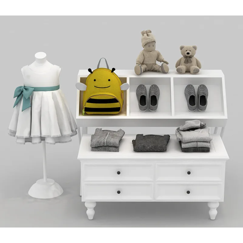 European style white paint display table Clothing and shoe display cabinet — view 4