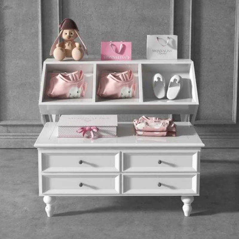 European style white paint display table Clothing and shoe display cabinet