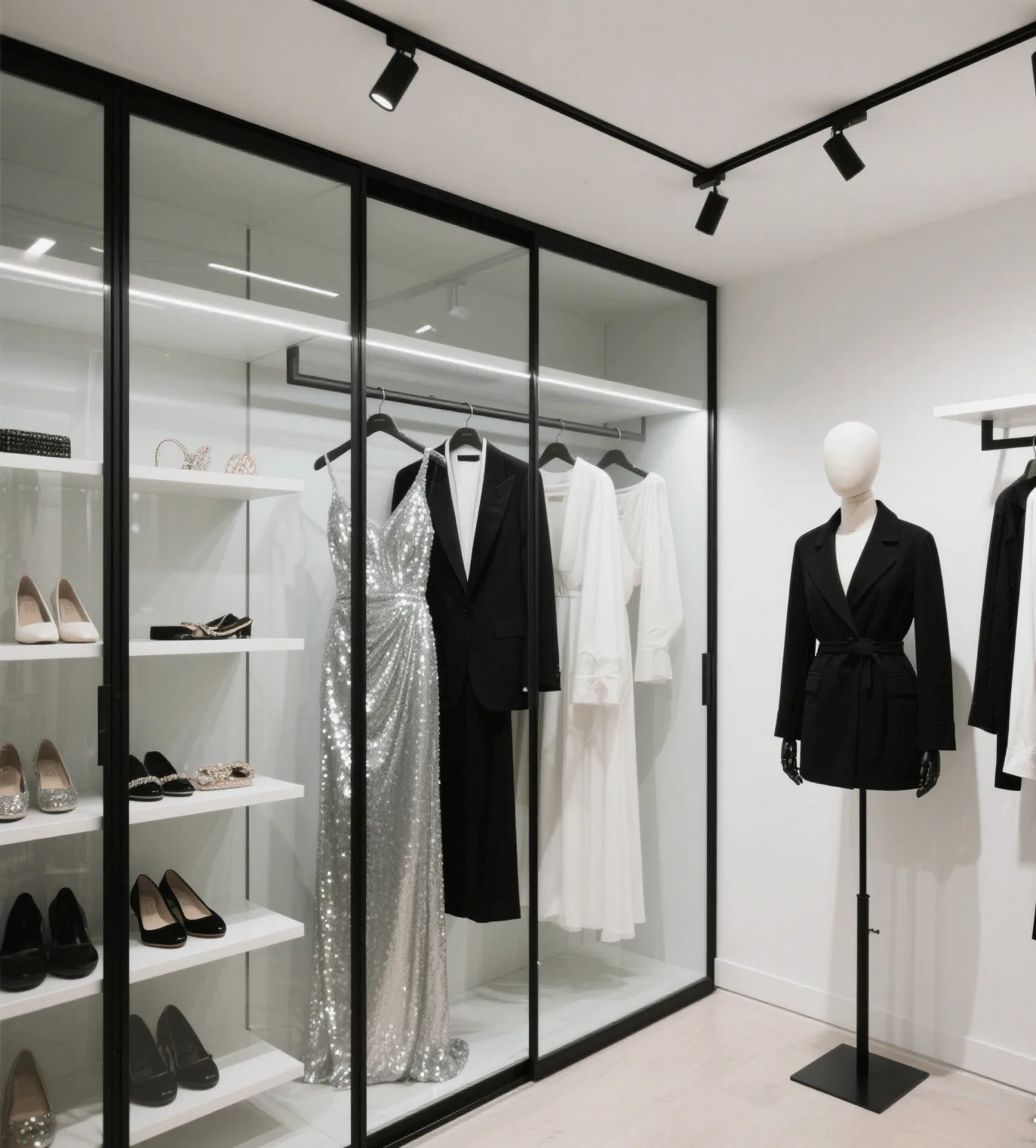 Fashion clothing store design fully open clothing glass display showcase — view 3