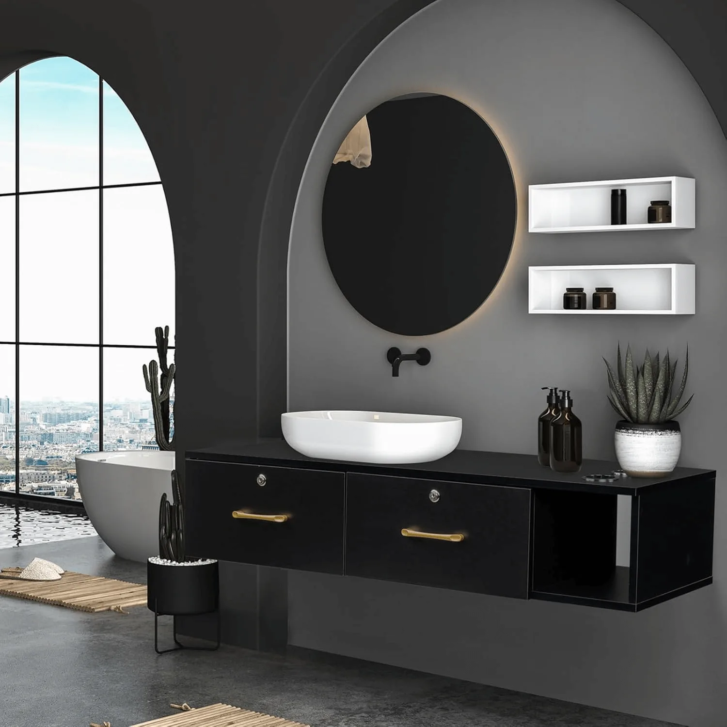 Fashion Wall Mounted Styling Stations custom floating makeup table — view 3