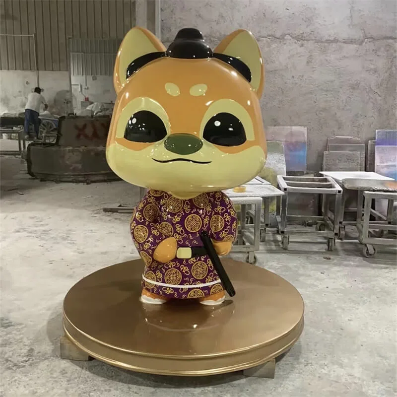 Fiberglass Ancient Style Cartoon Dog Sculpture | National Trend IP Mascot for Restaurants and Mall Decor