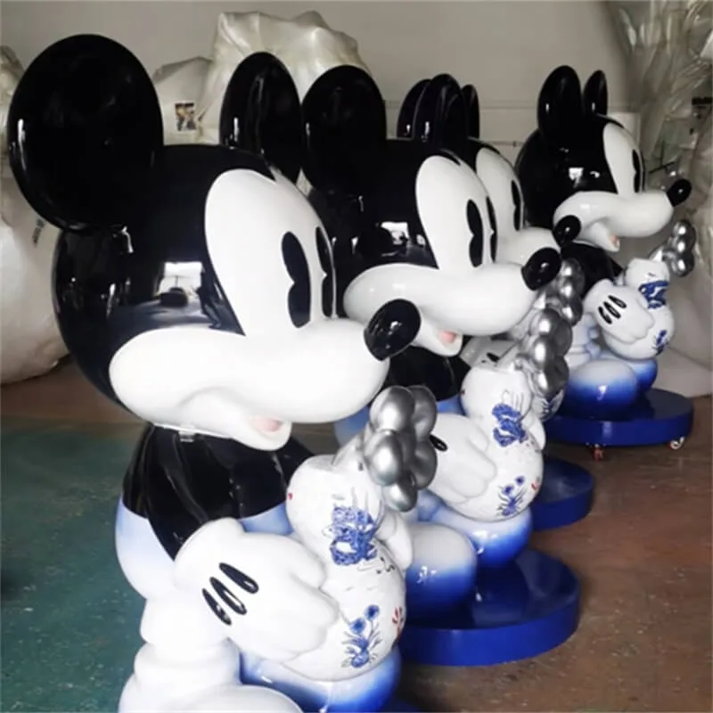 Fiberglass Blue-and-White Mickey Sculpture | Trendy IP Indoor Outdoor Photo Spot Decor — view 3