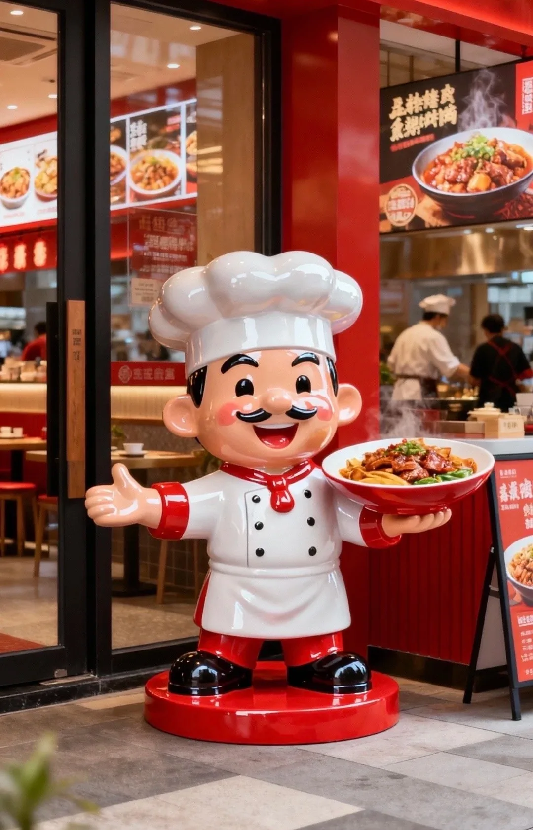 Fiberglass Chef Statue, Cartoon Restaurant Mascot, Custom Food Store Decor for Business