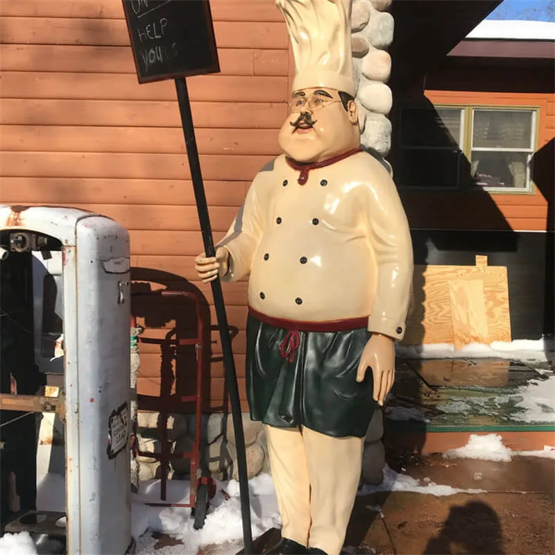 Fiberglass Chef Statue Restaurant Entrance Creative Welcome Decoration with Erasable Menu Board