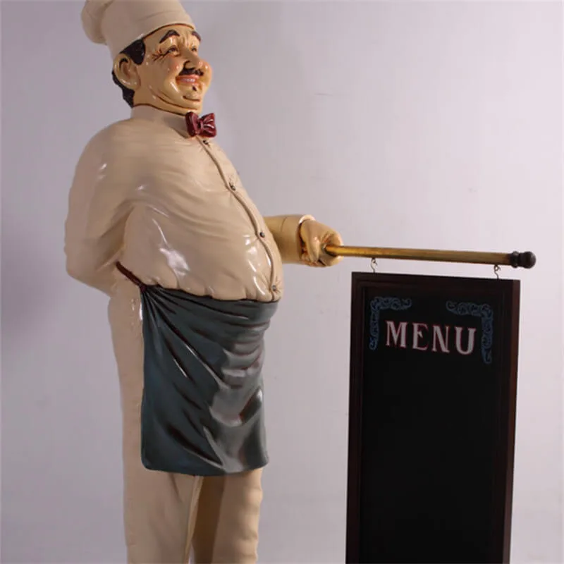 Fiberglass Chef Statue Restaurant Entrance Creative Welcome Decoration with Erasable Menu Board — view 3
