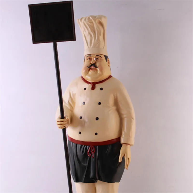 Fiberglass Chef Statue Restaurant Entrance Creative Welcome Decoration with Erasable Menu Board — view 2