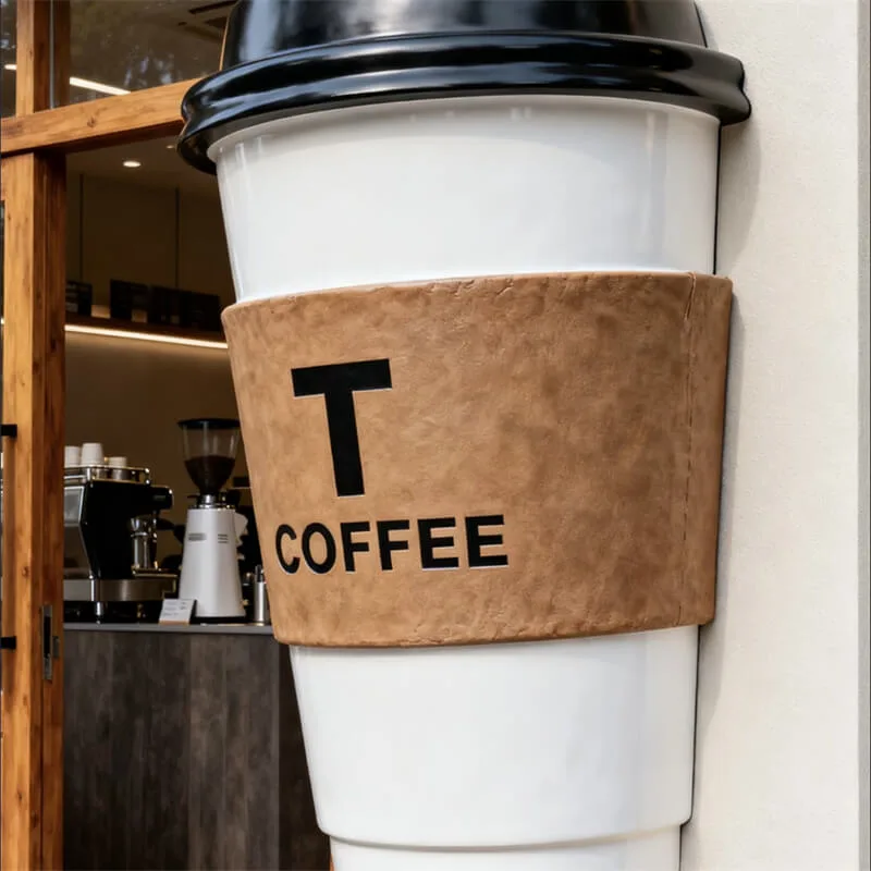 Fiberglass Coffee Cup Sculpture | 3D Cafe Facade Decoration & Custom Branded Coffee Cup Statue — view 3