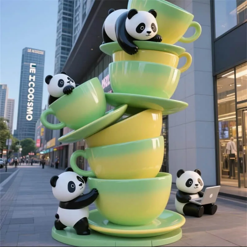 Fiberglass Creative Teacup Panda Cartoon Sculpture | Store / Mall Photo Attraction Decor | Outdoor IP Art Ornament — view 4