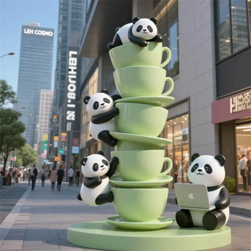 Fiberglass Creative Teacup Panda Cartoon Sculpture | Store / Mall Photo Attraction Decor | Outdoor IP Art Ornament — view 2