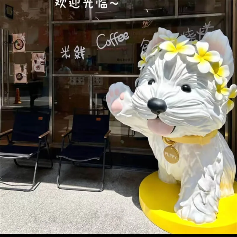 Fiberglass Cute Wreath Puppy Statue | Store / Mall Traffic-Grabbing Photo Prop | Cartoon IP Welcome Puppy Sculpture — view 4