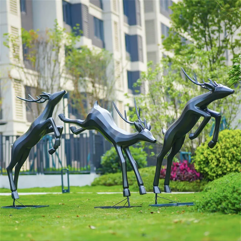 Fiberglass Geometric Antelope Sculpture | Outdoor Garden Ornament for Community & Hotel — view 3
