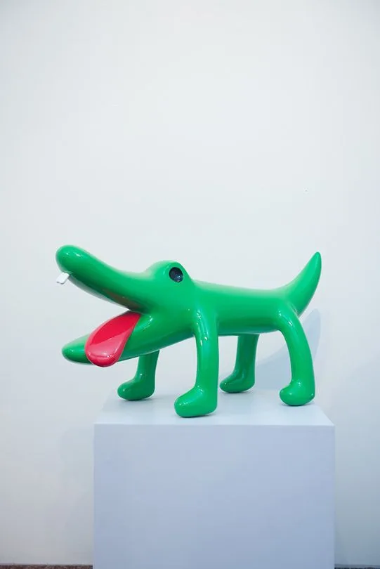 Fiberglass Green Dog Sculpture For Gallery & Home Art Ornament Display